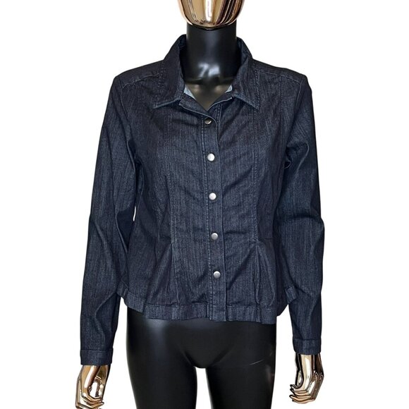 NIC + ZOE Dark Wash Peplum Denim Jacket Snap Front Medium - Picture 2 of 10